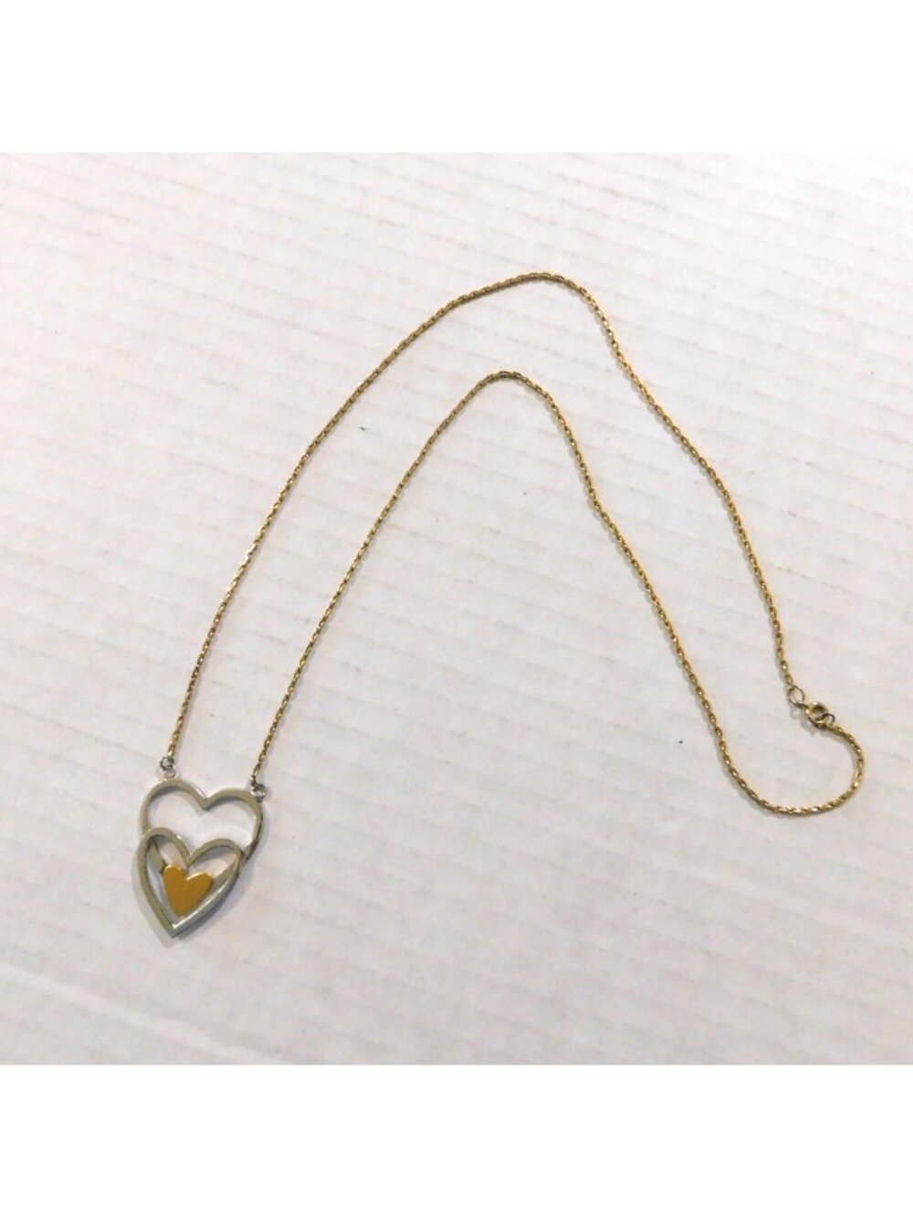 Triple Heart Pendant Necklace Vintage Late 1970s Gold & Silver Tone 22" Vintage - Picture 2 of 7